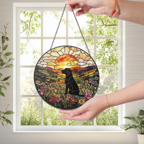 Black dog sunset - sunset, glass